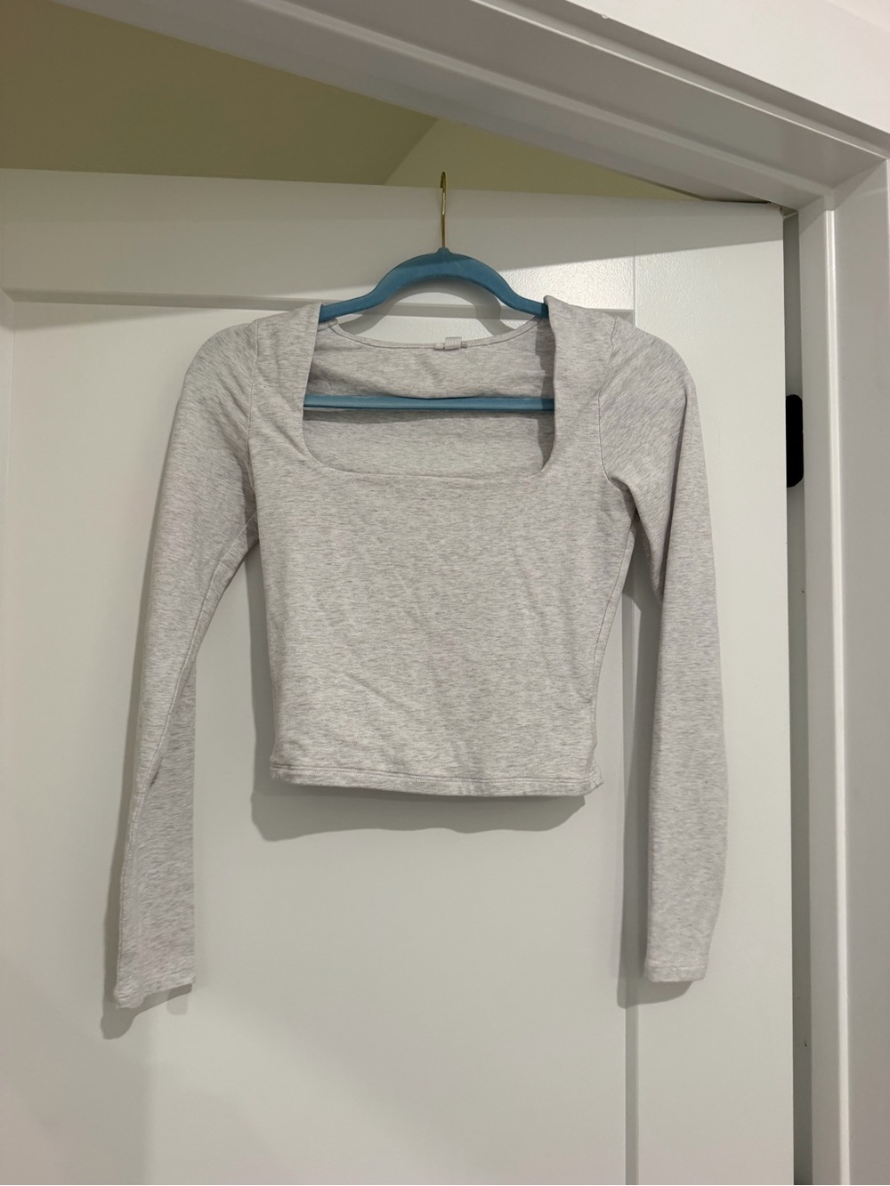 Garage Light Gray Long-Sleeve Square Neck Crop Top